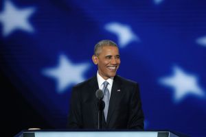 President Barack Obama addresses the Democratic National Convention in Philadelphia on Wednesday, July 27. (Photo by Alex Wong/Getty Images)