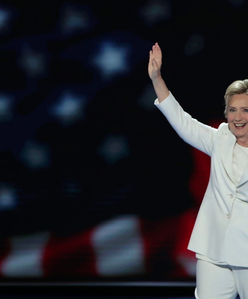 Democratic presidential nominee Hillary Clinton waves to the crowd during the fourth day of the Democratic National Convention at the Wells Fargo Center in Philadelphia, July 28, 2016. (Photo by Alex Wong/Getty Images)