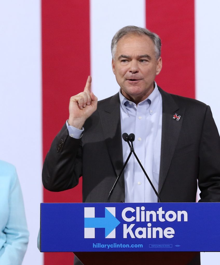 Democratic presidential candidate Hillary Clinton introduced her running mate, Sen. Tim Kaine (D-VA), at a Miami rally over the weekend. (Photo by Alexander Tamargo/WireImage)