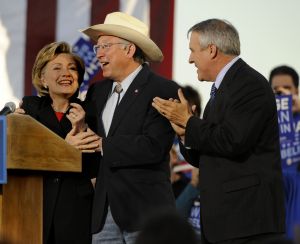 Hillary Clinton, Ken Salazar and then-Colorado Gov. Bill Ritter lead a 2008 rally for Democratic presidential nominee Barack Obama