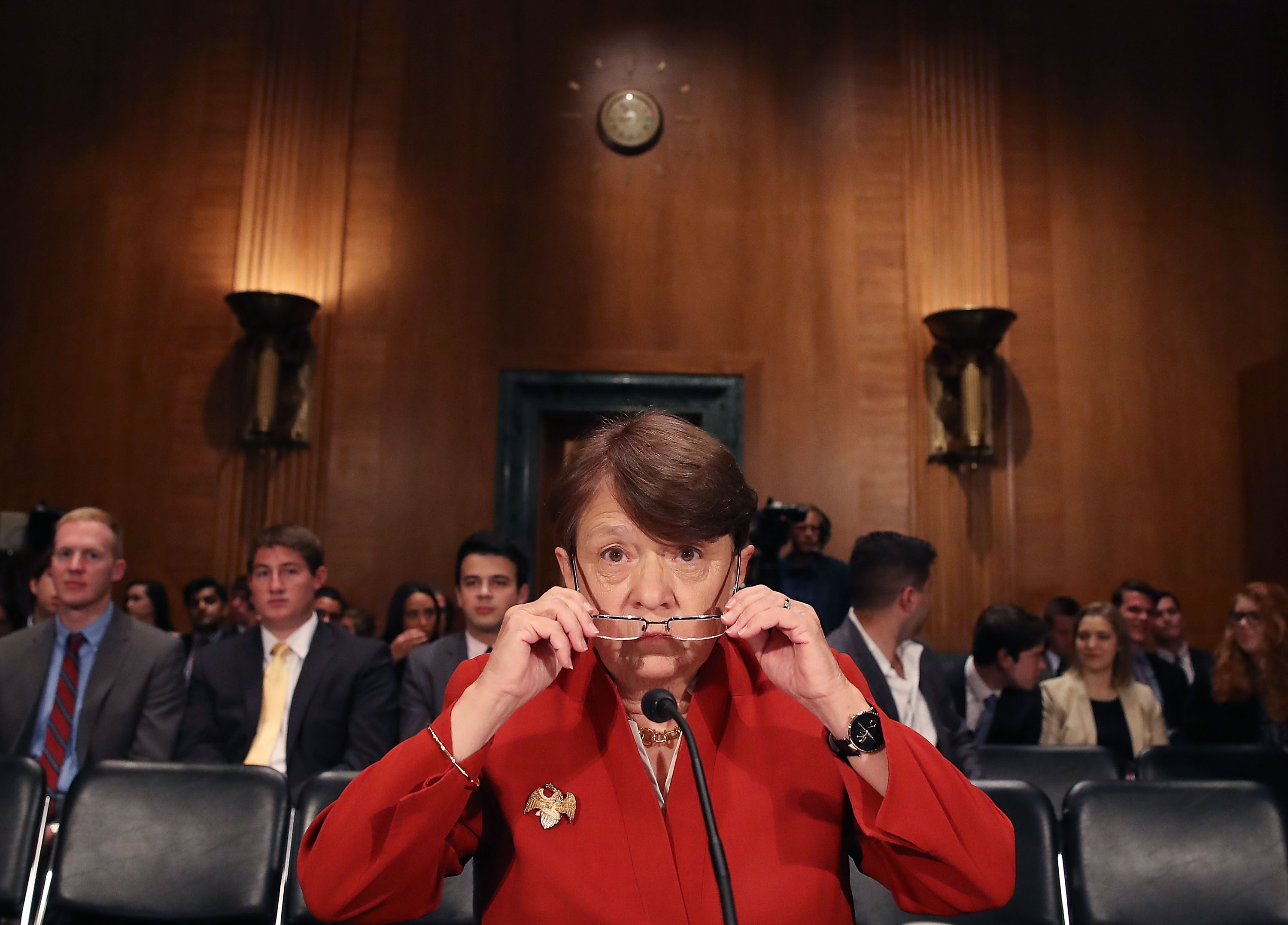 SEC Chairman Mary Jo White appears before the Senate Banking, Housing and Urban Affairs Committee on Capitol Hill June 14, 2016 in Washington, DC. The committee heard testimony regarding oversight of the US Securities and Exchange Commission. (Photo by Mark Wilson/Getty Images)