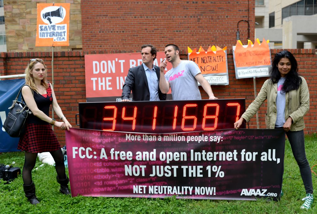 Activists rally in front of the FCC to oppose proposed net neutrality rule changes that would essentially end the free and open internet in September 2014. (Stephen Melkisethian/Flickr cc 2.0) 