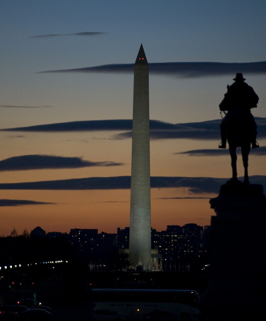 A view of the Washington Monument from the west lawn of the Capitol. (Photo By Tom Williams/Roll Call)