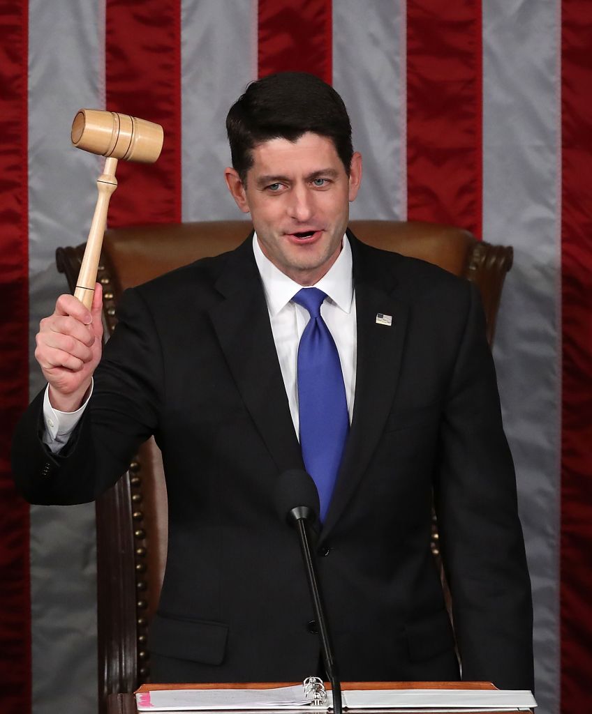 Newly re-elected House Speaker Paul Ryan (R-WI), holds the Speakers gavel during a session in the House Chamber, January 3, 2017 in Washington, DC. (Photo by Mark Wilson/Getty Images)