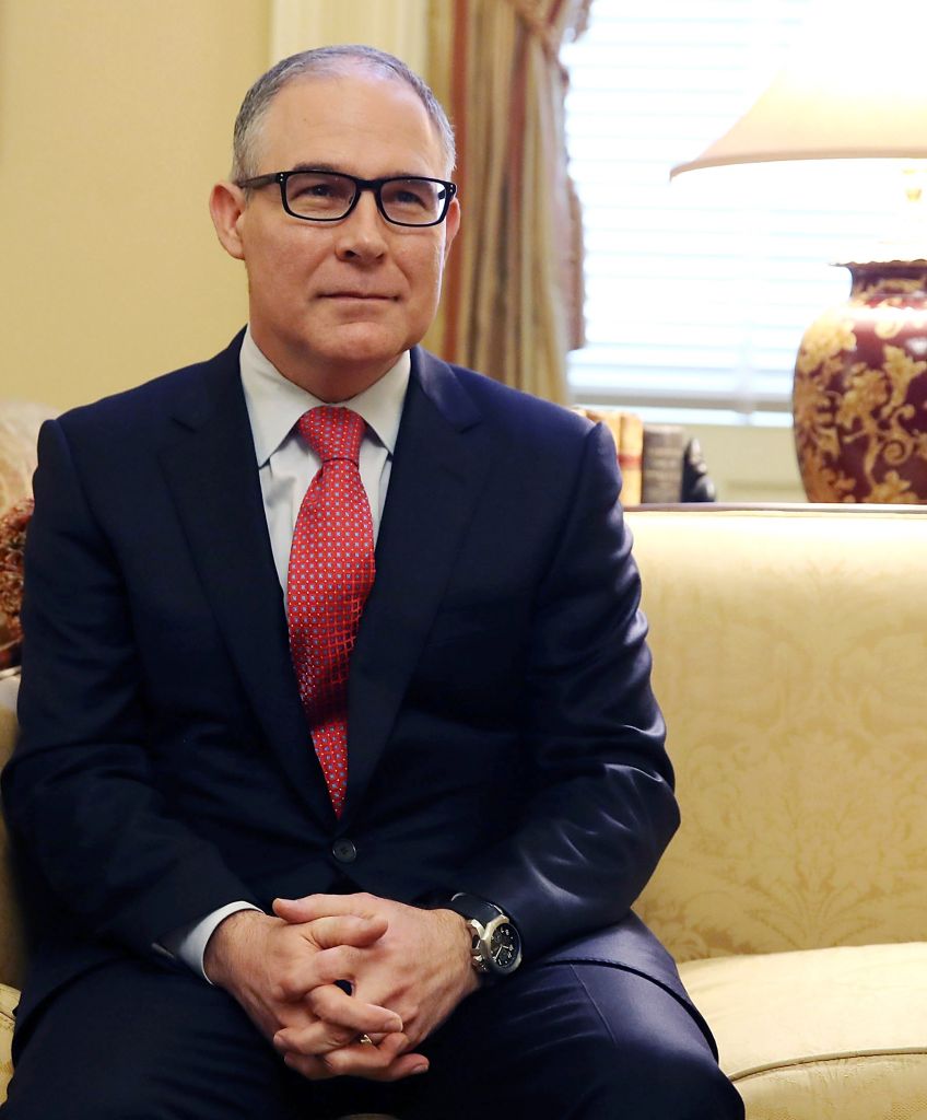 Oklahoma Attorney General and President-elect Donald Trump's nominee to head the Environmental Protection Agency (EPA), Scott Pruitt, meets with Senate Majority Leader Mitch McConnell (R-KY), on Capitol Hill January 6, 2017 in Washington, DC. (Photo by Mark Wilson/Getty Images)