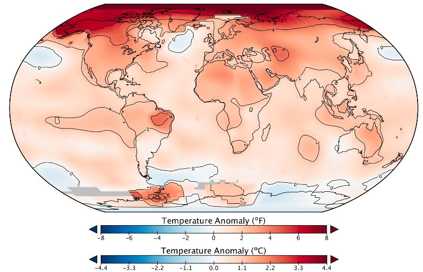 Global temperature anomalies for 2016. (Image: NASA/NOAA)