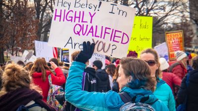 Protesters at a protest opposing then-Secretary of Education-designate Betsy DeVos in Washington, DC on Jan. 29, 2017. (Photo by Ted Eytan/ flickr CC 2.0)