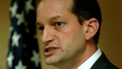Alexander Acosta, United States Attorney for the Southern District of Florida, speaks at a press conference on the alledged illegal activities of West Palm Beach City Commissioner Ray Liberti in West Palm Beach on May 8, 2006. (Scott Fisher/Sun Sentinel/TNS via Getty Images)