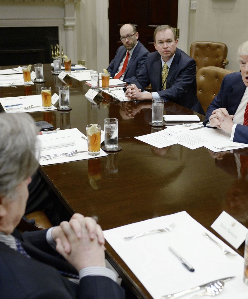 President Donald Trump discusses the federal budget in the Roosevelt Room of the White House on February 22, 2017 in Washington, DC. (Photo by Olivier Douliery-Pool/Getty Images)