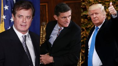 Composite: Former Trump campaign manager Paul Manafort (Photo by Chip Somodevilla/Getty Images); National security adviser Michael Flynn (Photo by Mario Tama/Getty Images); President-elect Donald Trump (Photo by Drew Angerer/Getty Images)