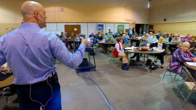Dr. Russell Palarea trains Harvey County's leaders. (James West/Mother Jones)