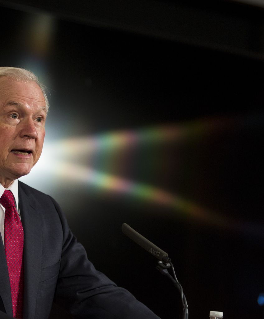 Attorney General Jeff Sessions delivers remarks at the Justice Department's African American History Month observation on Feb. 28, 2017. (Photo by Zach Gibson/Getty Images)