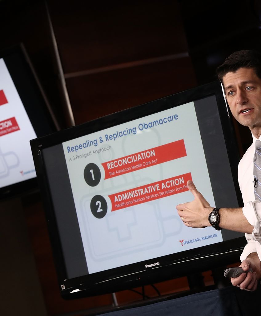 Speaker of the House Paul Ryan (R-WI) explains the Republican plan to replace the Affordable Care Act during his weekly press conference at the US Capitol March 9, 2017. (Photo by Win McNamee/Getty Images)