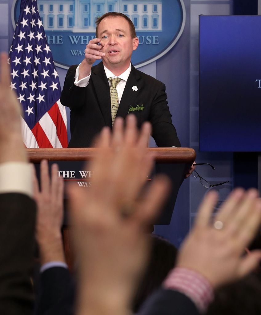Office of Management and Budget Director Mick Mulvaney takes questions about President Donald Trump's federal budget blueprint. (Photo by Chip Somodevilla/Getty Images)
