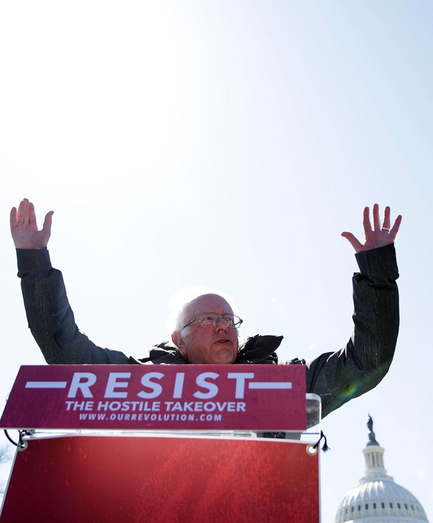 Sen. Bernie Sanders speaks during a rally in front of the Capitol, March 22, 2017 in Washington, DC. (Photo by Alex Wong/Getty Images)
