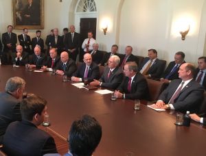 The Freedom Caucus meeting on health care. All men in the room.