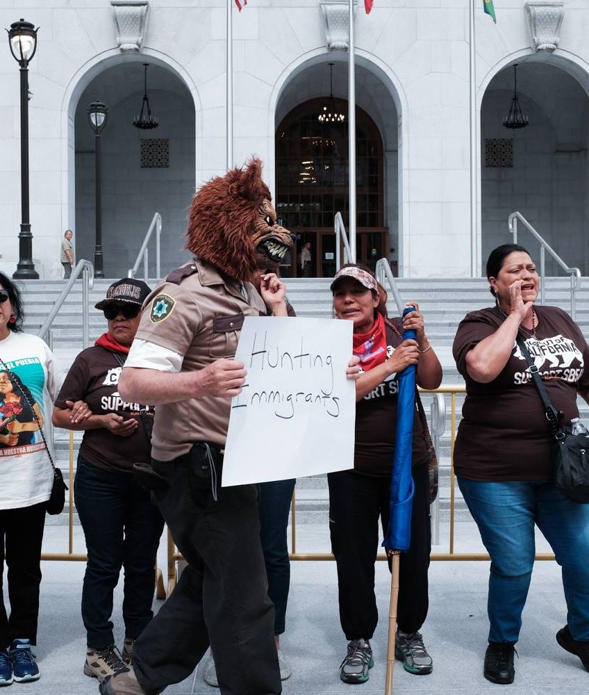 On day 8 of the Caravan Against Fear's journey, hundreds gathered to protest Los Angeles County Sheriff McDonnell's opposition to California sancutrary bill SB54 and his collaboration with ICE. (Photo courtesy of Caravan Against Fear)