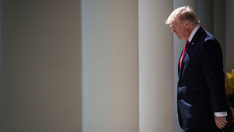 President Donald Trump walks the colonnade before Justice Anthony Kennedy swears in Neil Gorsuch as an Associate Justice of the Supreme Court during a ceremony at the White House Rose Garden in Washington, DC on Monday, April 10, 2017. (Photo by Jabin Botsford/The Washington Post via Getty Images)
