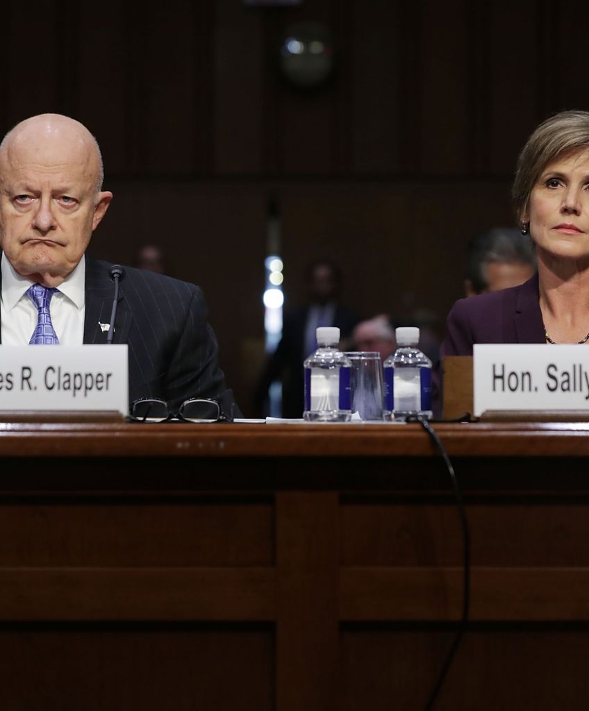 Former Director of National Intelligence James Clapper and former Deputy Attorney General Sally Yates testify before the Senate Judiciary Committee's Subcommittee on Crime and Terrorism in the Hart Senate Office Building on Capitol Hill May 8, 2017. (Photo by Chip Somodevilla/Getty Images)