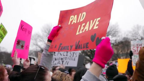 "Paid Leave is a Family Value" sign in the Women's March on Washington, DC, Jan. 21, 2017. (Photo courtesy of Ellen Bravo)