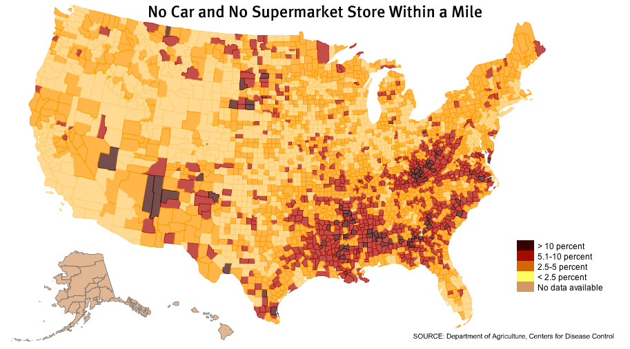 USA Food desert map (Source: Department of Agriculture)
