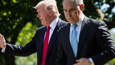 President Donald Trump and EPA administrator Scott Pruitt announce the US withdrawal from the Paris climate change accord in the Rose Garden at the White House on June 1, 2017. (Photo by Jabin Botsford/The Washington Post via Getty Images)