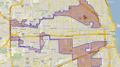 Illinois' 4th Congressional District map shows the utter insanity of one of the country's worst cases of gerrymandering. (SBTL1 / flickr Public Domain)
