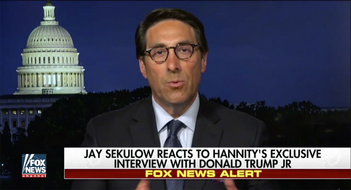 Screenshot of President Trump lawyer Jay Sekulow responding to  Sean Hannity's interview with Donald Trump Jr. on Fox News on July 11, 2017. 