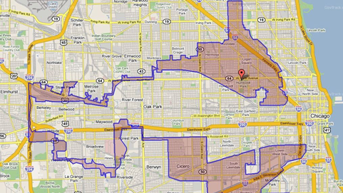 Google map showing district lines.