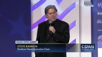 Screen grab of Steven Bannon speaking at the Family Research Council Summit on Oct. 14 in Washington, DC. (C-SPAN)