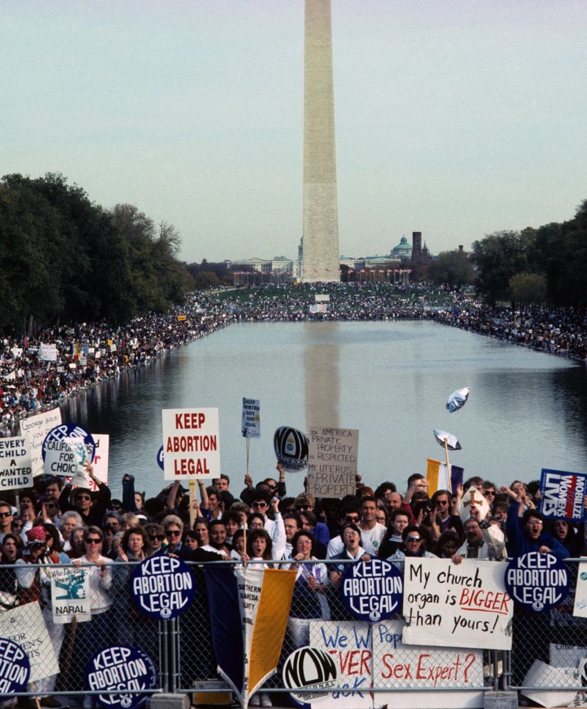 The largest pro-choice rally to ever assemble demonstrates against any possible Supreme Court reversal of the Roe v. Wade decision: Nov. 12, 1989. (Photo by Andrew Holbrooke/Corbis via Getty Images)