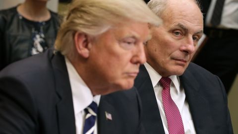 Then-Homeland Security Secretary Gen. John Kelly listens as President Donald Trump delivers remarks at the beginning of a meeting with government cyber security experts in the Roosevelt Room at the White House on Jan. 31, 2017. (Photo by Chip Somodevilla/Getty Images)