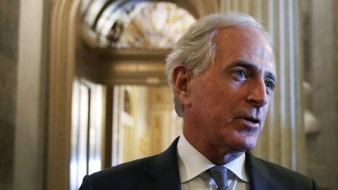 Sen. Bob Corker (R-TN) speaks to members of the media at the Capitol in Washington, DC on Dec. 1, 2017. He was the only Republican member of Congress who had voted against the Senate version of the "tax reform" bill, but reversed himself after a provision was added that gives a tax break to real estate investors like himself, not to mention Donald Trump, Jared Kushner, their families and many others. (Photo by Alex Wong/Getty Images)
