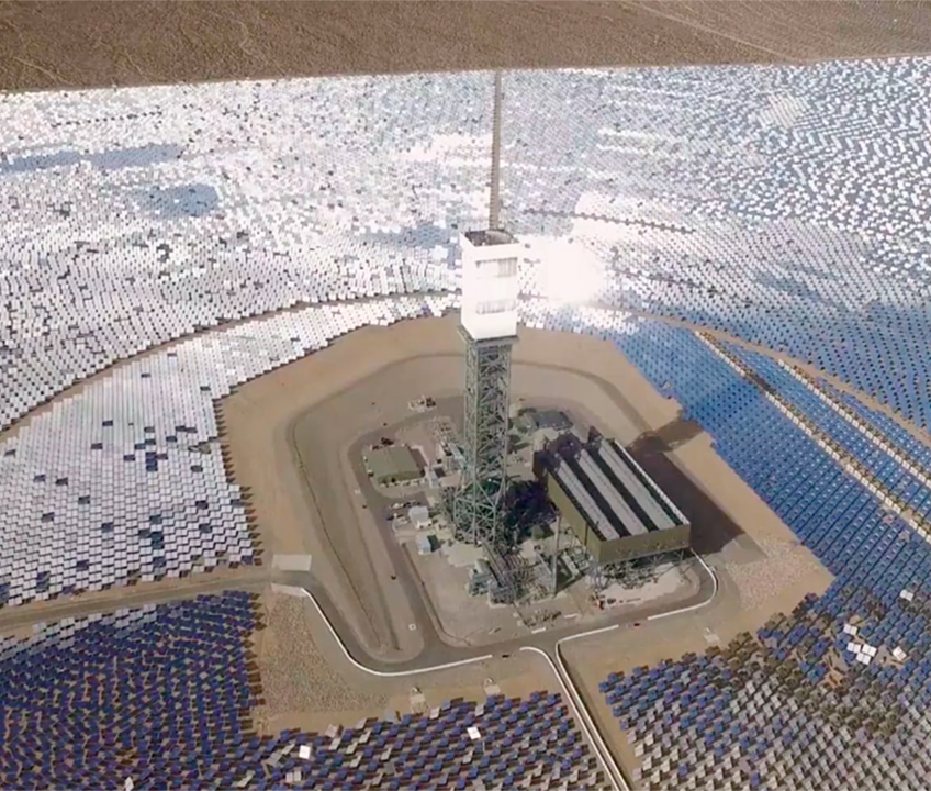 The world's largest solar thermal facility, located in Nipton, California (Image from Happening: A Clean Energy Revolution)
