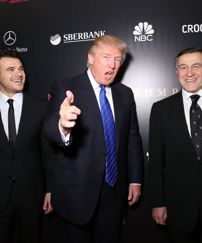 Emin Agalarov, Donald Trump and Aras Agalarov attend the red carpet at Miss Universe Pageant Competition 2013 on November 9, 2013 in Moscow, Russia. (Photo by Victor Boyko/Getty Images)