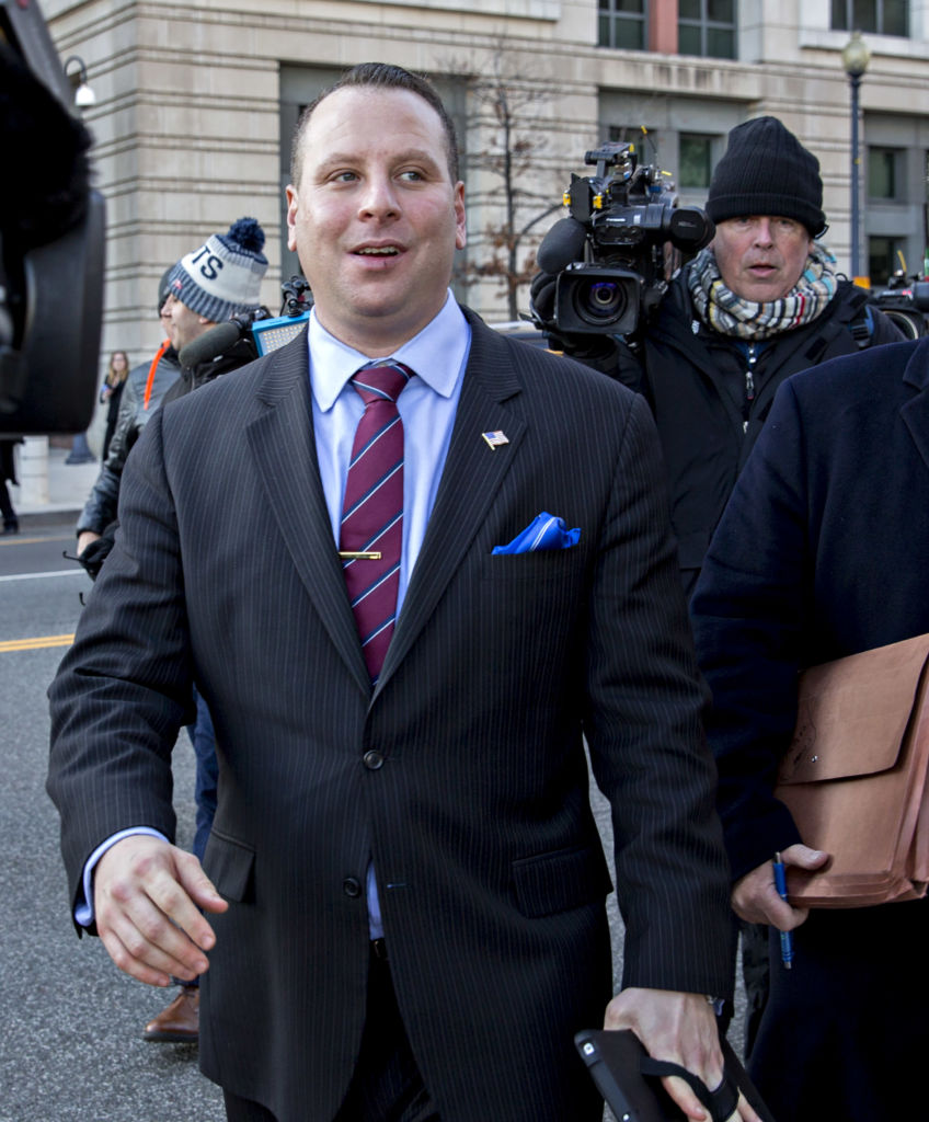 Sam Nunberg, former campaign aide for Donald Trump, left, exits federal court in Washington, D.C., U.S., on Friday, March 9, 2018. Nunberg, who railed against Special Counsel Robert Mueller's request to produce documents, arrived Friday at the federal courthouse in where the grand jury in Mueller's Russia investigation has been meeting. (Photo: Andrew Harrer/Bloomberg via Getty Images)
