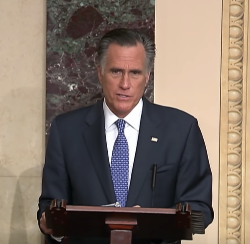 A screenshot of Sen. Mitt Romney announcing he will vote to convict Trump.