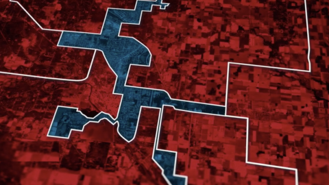 An example of 'packing' in gerrymandering, Screenshot from 'Slay the Dragon'