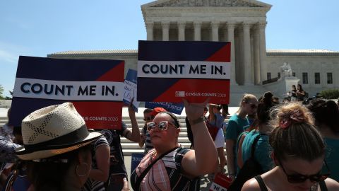 People gather in in front of the U.S. Supreme Court as decisions are handed down on June 27, 2019 in Washington, DC. The high court blocked a citizenship question from being added to the 2020 Census. (Photo by Mark Wilson/Getty Images)
