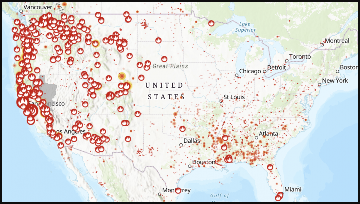  US Wildfire Activity Web Map on Sept. 11, 2020.
