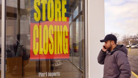 Store closing signs hang in the window of a Pier 1 imports store on February 18, 2020 in Chicago, Illinois. The struggling retailer announced today that it had filed for bankruptcy and was closing 450 stores. (Photo by Scott Olson/Getty Images)